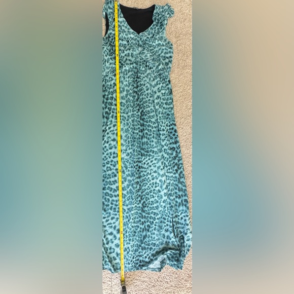 INC International Concepts Teal Aqua Cheetah Print Ruffled V-Neck Maxi Dress | M - Picture 6 of 8